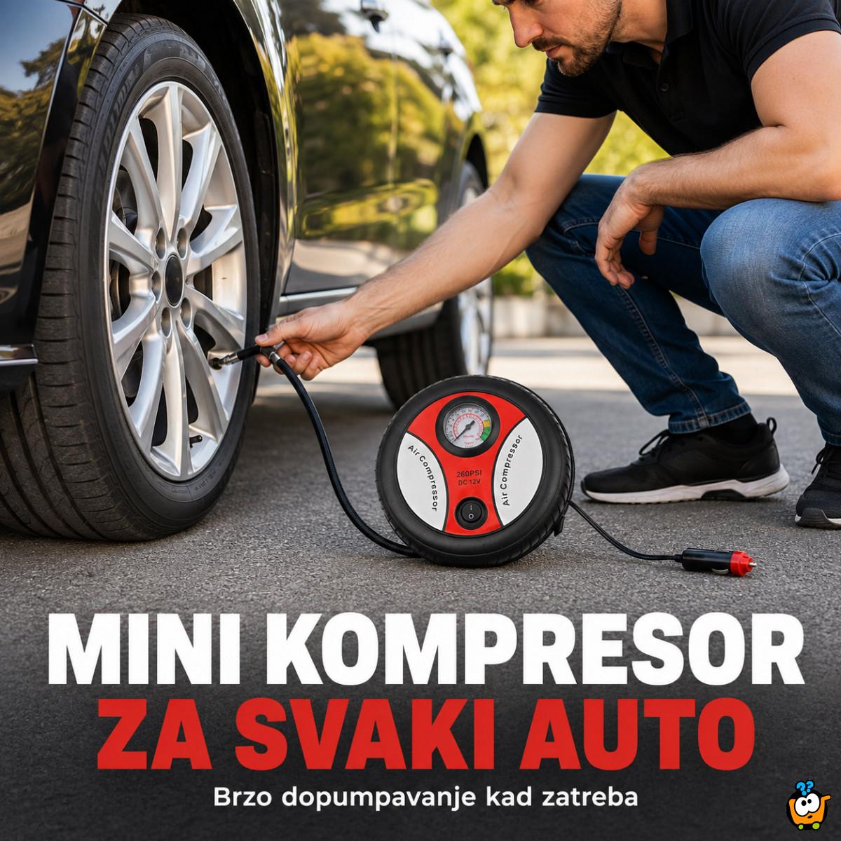 Auto kompresor za gume 12V u obliku točka – prenosiva pumpa za automobil, bicikl i lopte