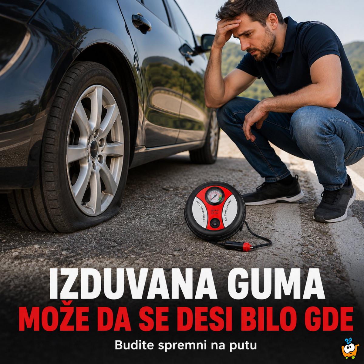 Auto kompresor za gume 12V u obliku točka – prenosiva pumpa za automobil, bicikl i lopte