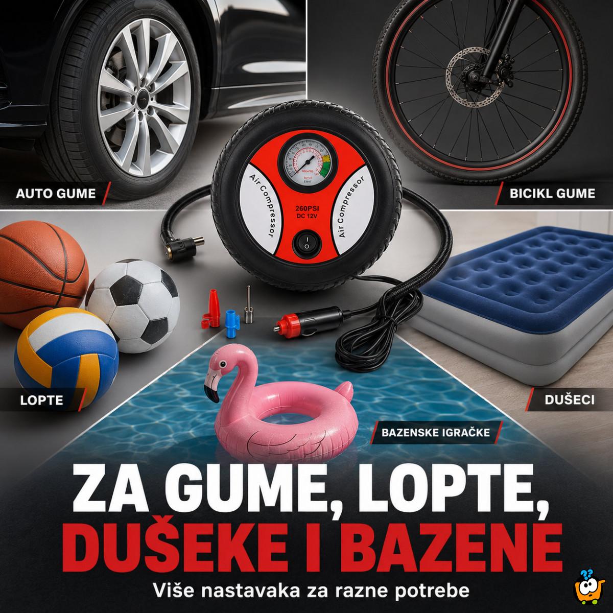 Auto kompresor za gume 12V u obliku točka – prenosiva pumpa za automobil, bicikl i lopte