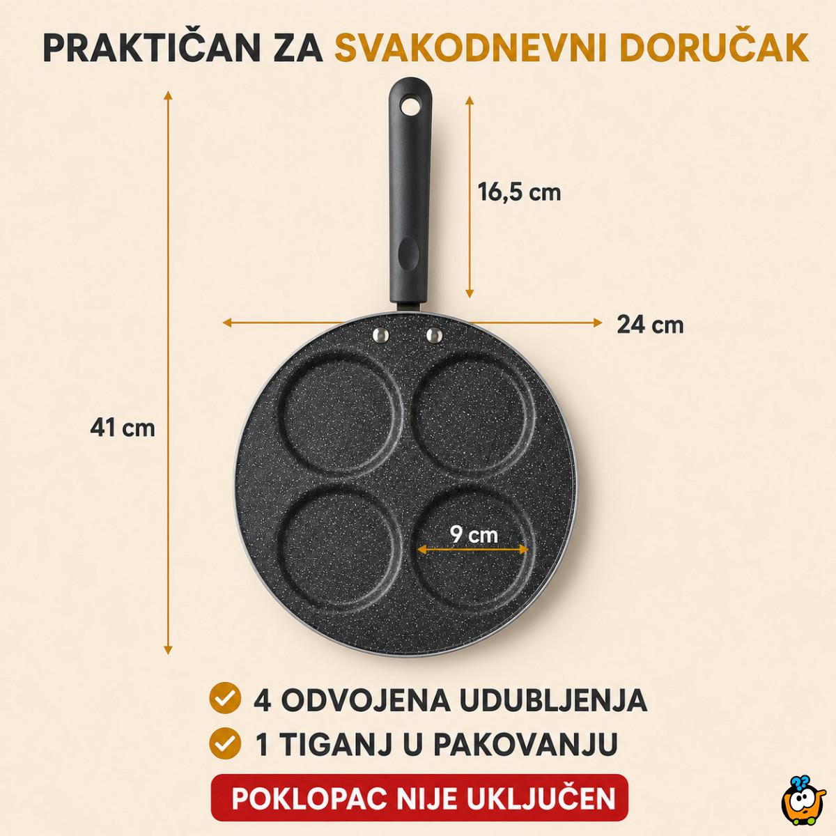 Nelepljivi tiganj sa 4 udubljenja za jaja i mini palačinke