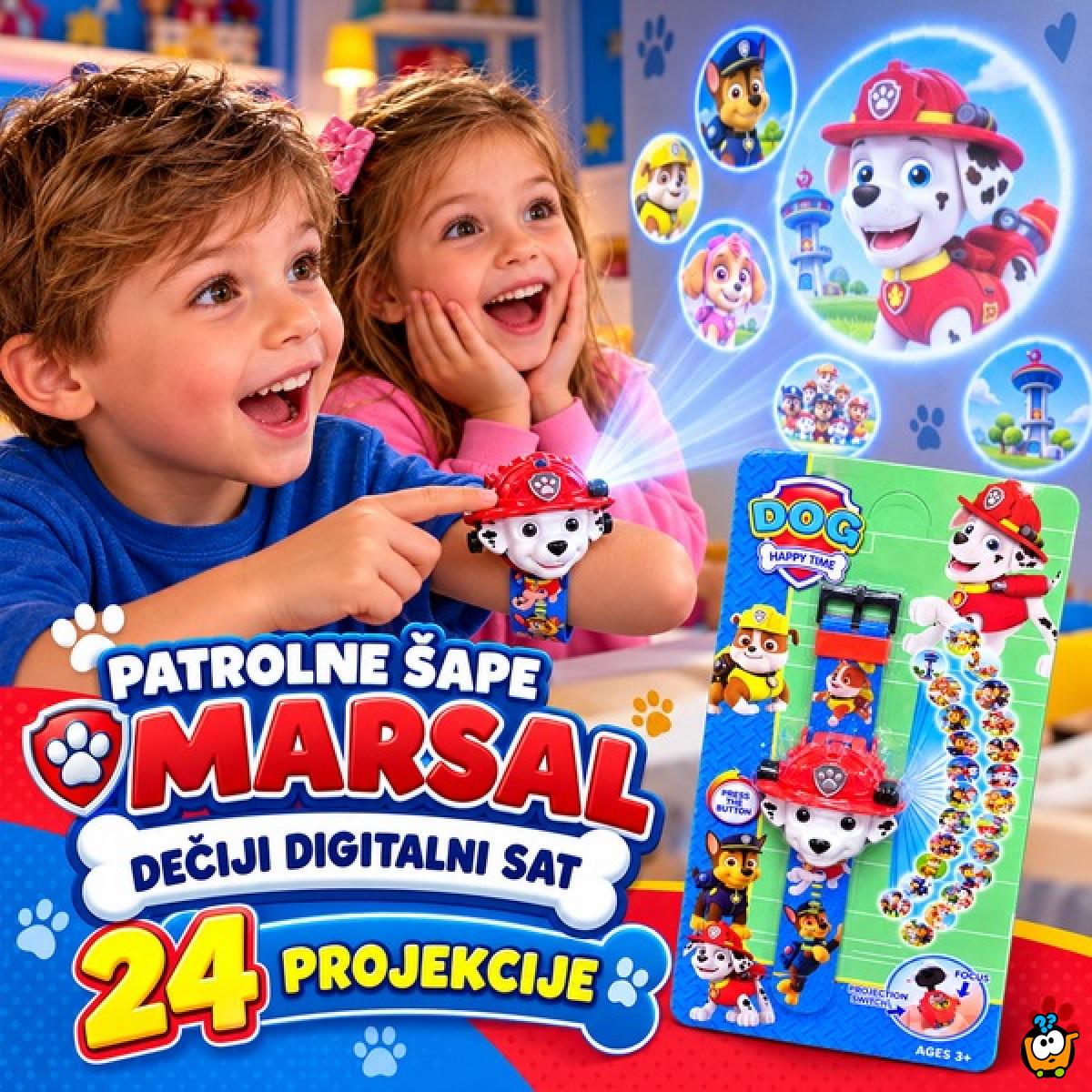 Patrolne Šape Maršal Projektor - Dečiji Digitalni Sat sa 24 Projekcije Patrolnih Šapa