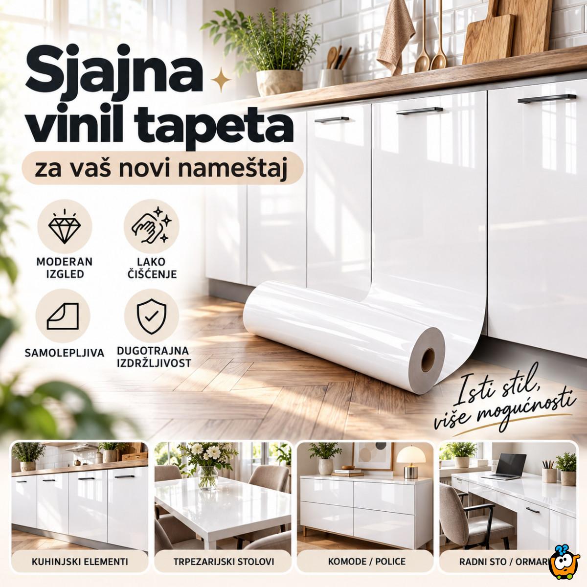 Sjajna vinil tapeta za nameštaj - Bela boja 2m rolna