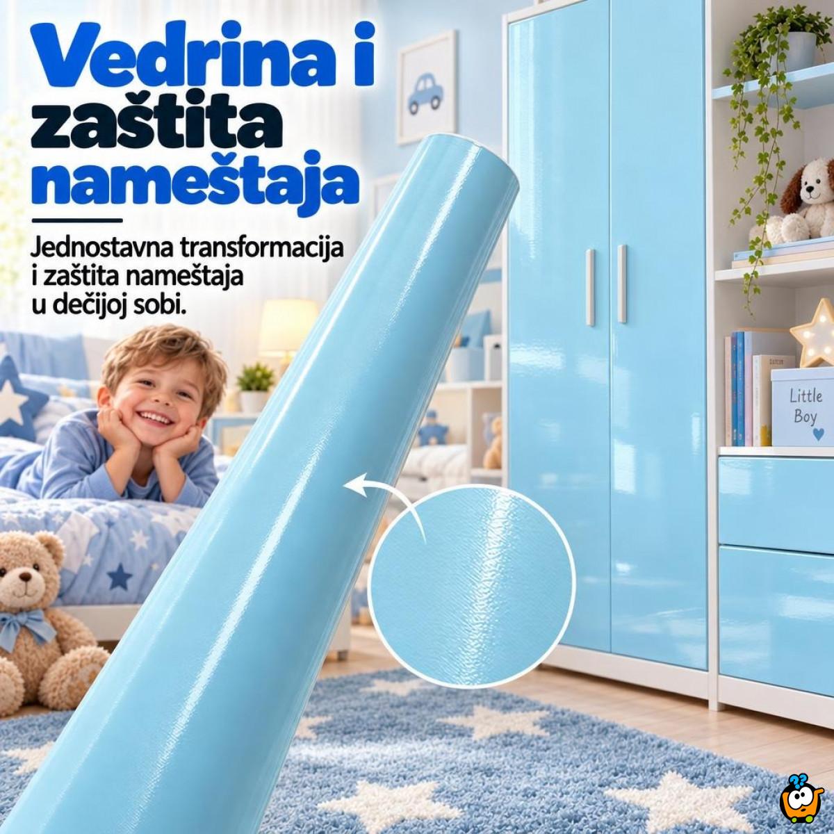 Sjajna vinil tapeta za nameštaj dečije sobe - Nežna plava dezen 2m rolna