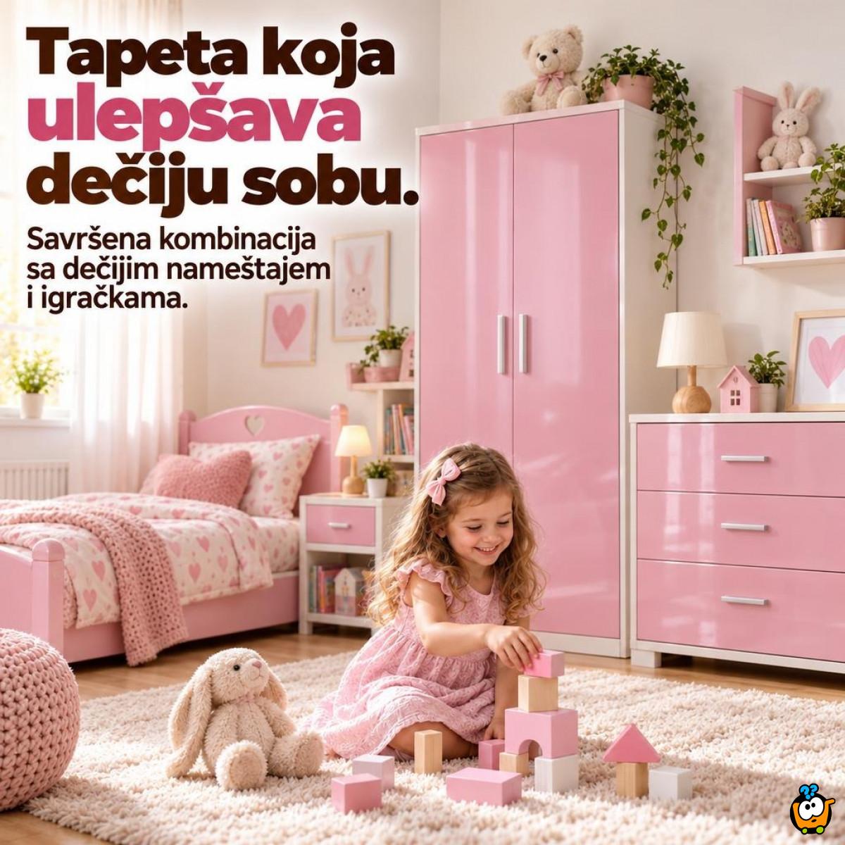 Sjajna vinil tapeta za nameštaj dečije sobe - Nežna roze dezen 2m rolna