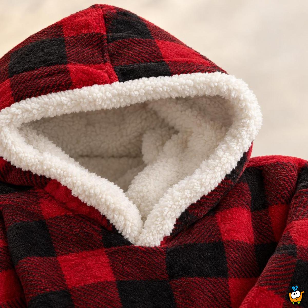 Blanket Hoodie - Duks Ćebe sa rukavima Karirano Crveno