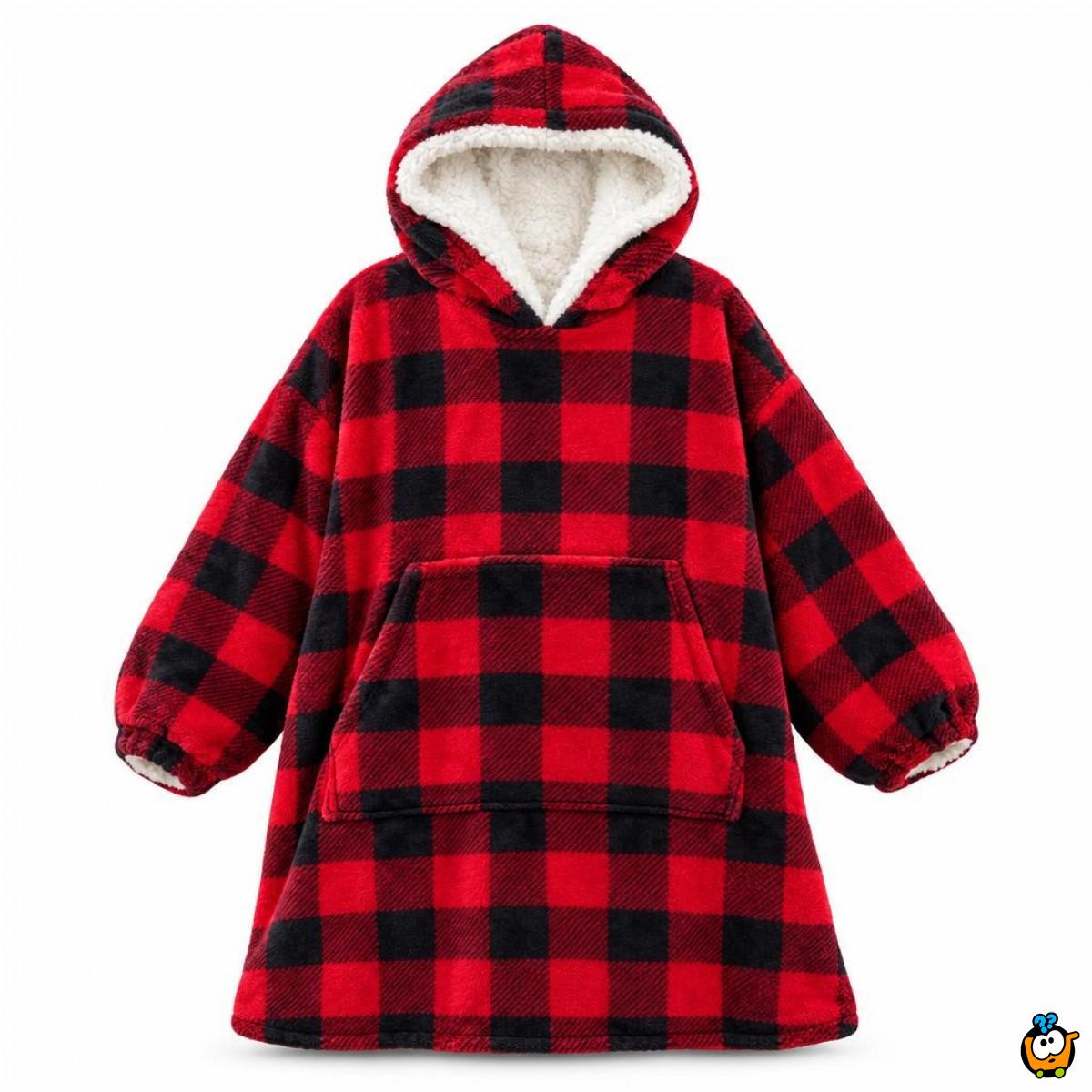 Blanket Hoodie - Duks Ćebe sa rukavima Karirano Crveno