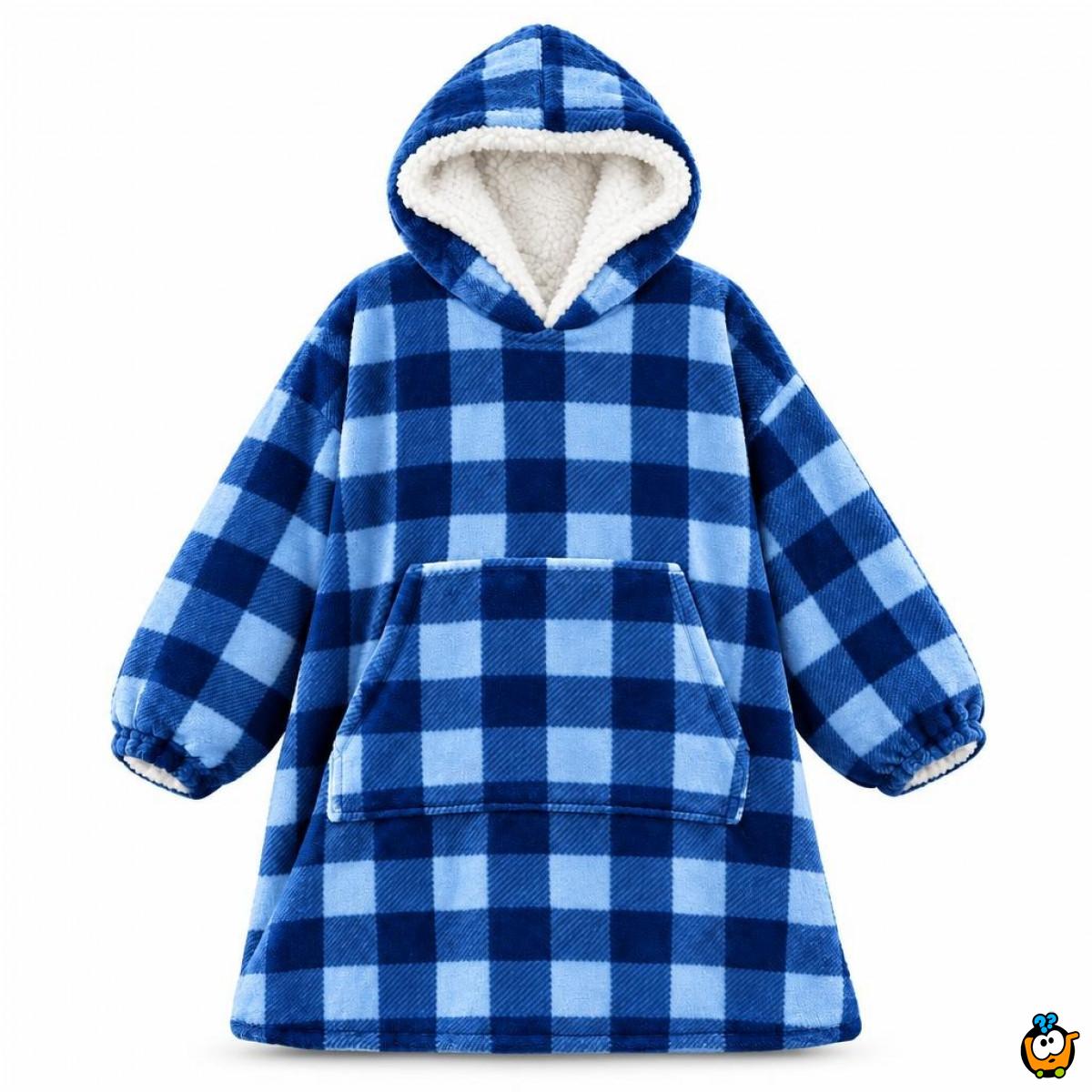Blanket Hoodie - Duks Ćebe sa rukavima Karirano Plavo