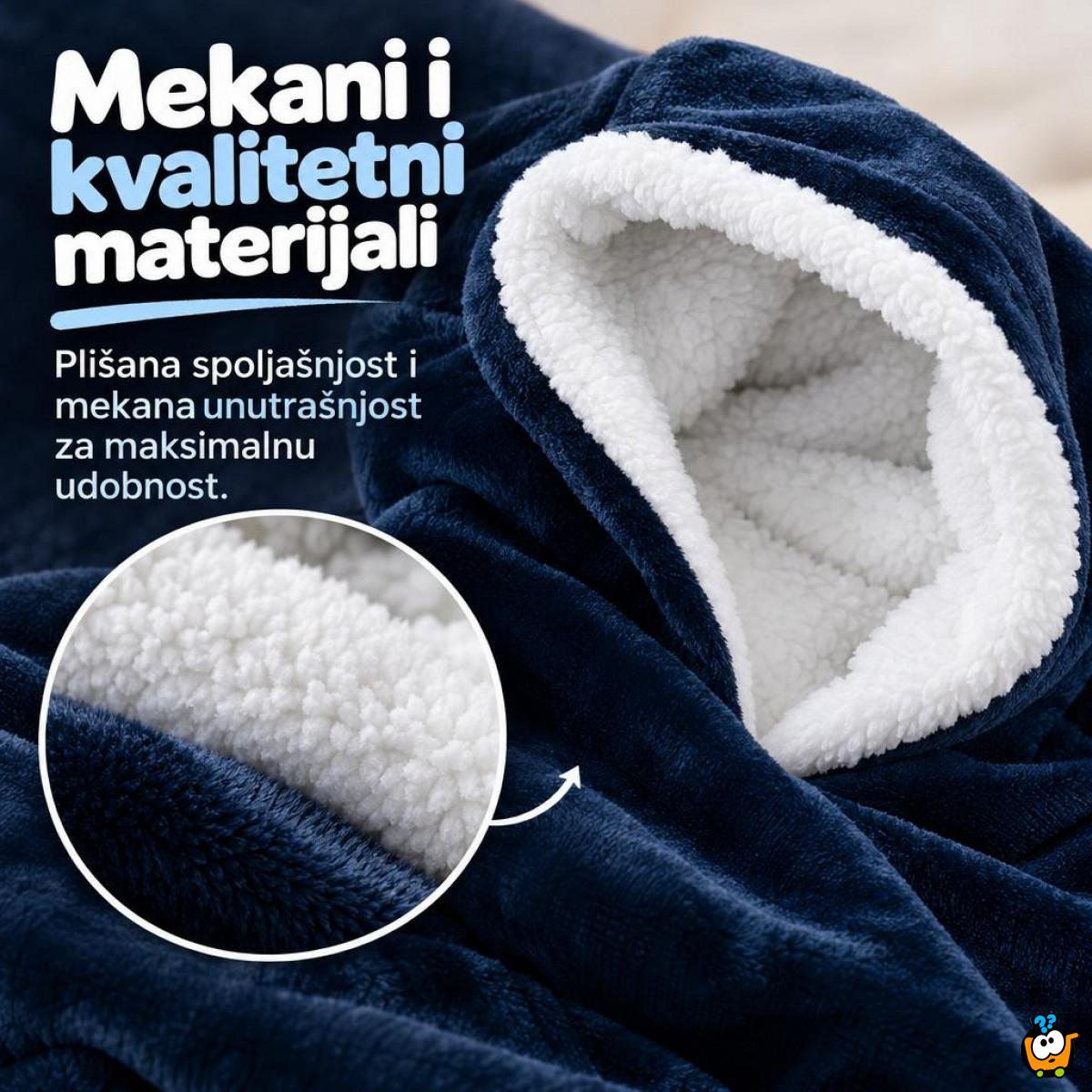 Duks Hoodie - Mekani plišani duks-ćebe sa kapuljačom - Teget