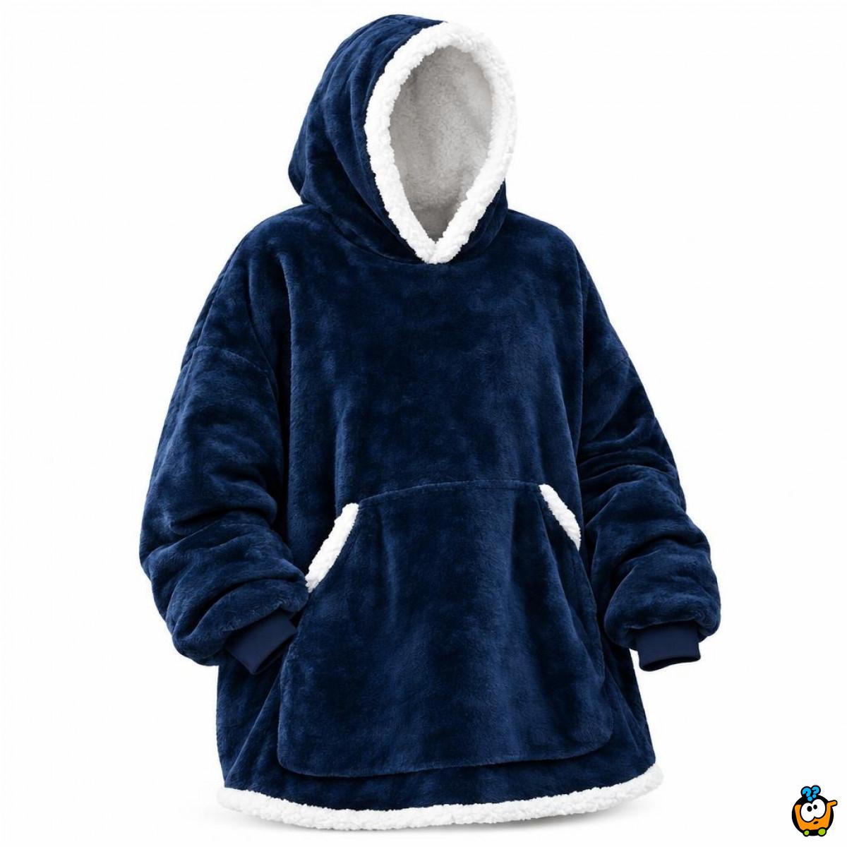 Duks Hoodie - Mekani plišani duks-ćebe sa kapuljačom - Teget