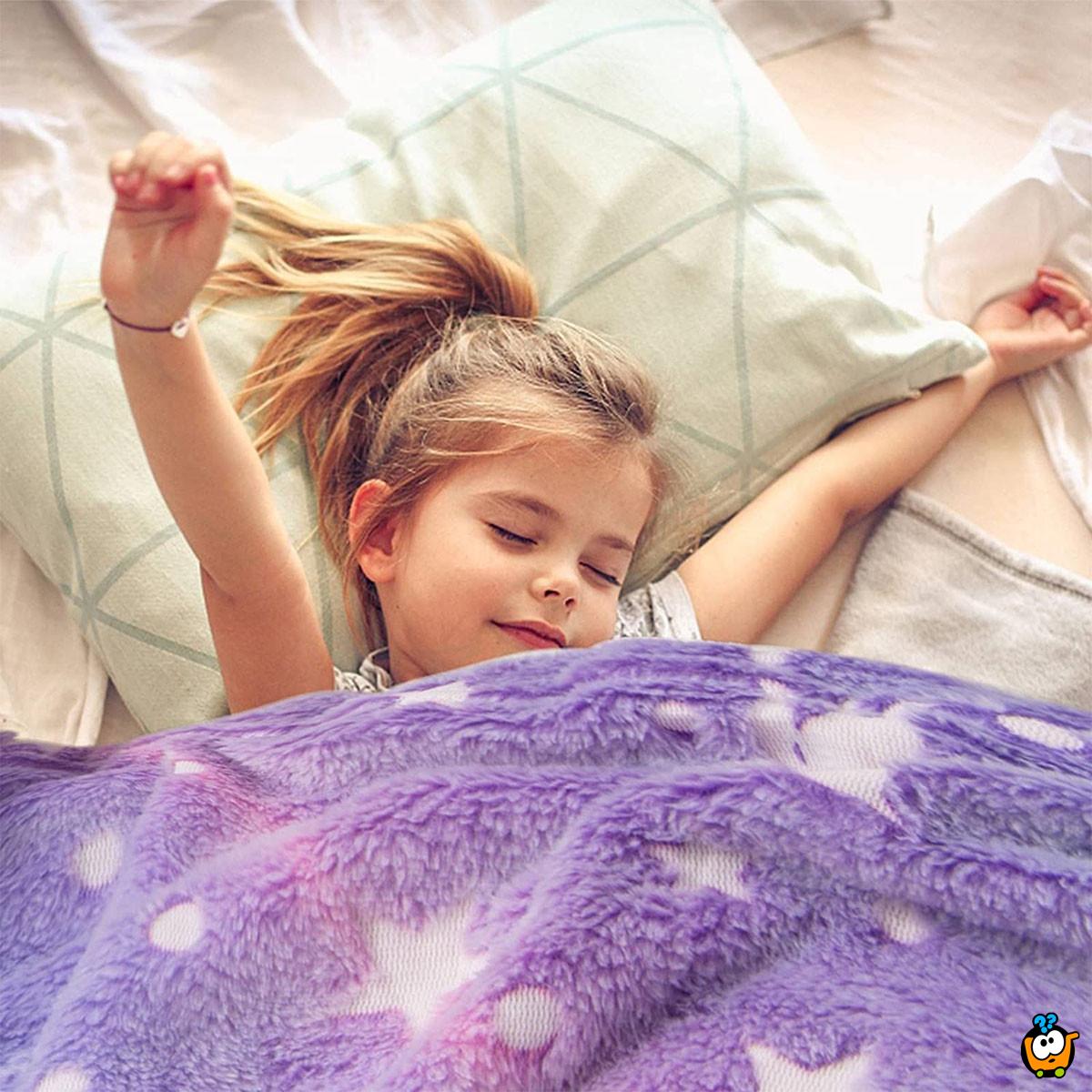 Purple Unicorn Blanket  – Lila ćebe sa svetlećim jednorozima i zvezdama