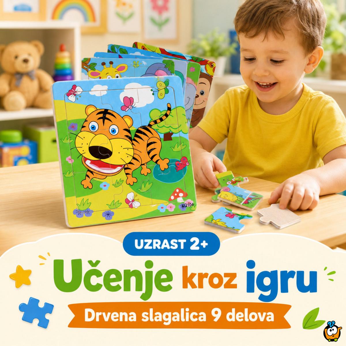 Drvena slagalica za decu sa životinjama – edukativne puzzle 9 delova