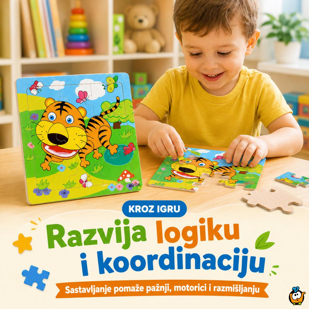 Drvena slagalica za decu sa životinjama – edukativne puzzle 9 delova