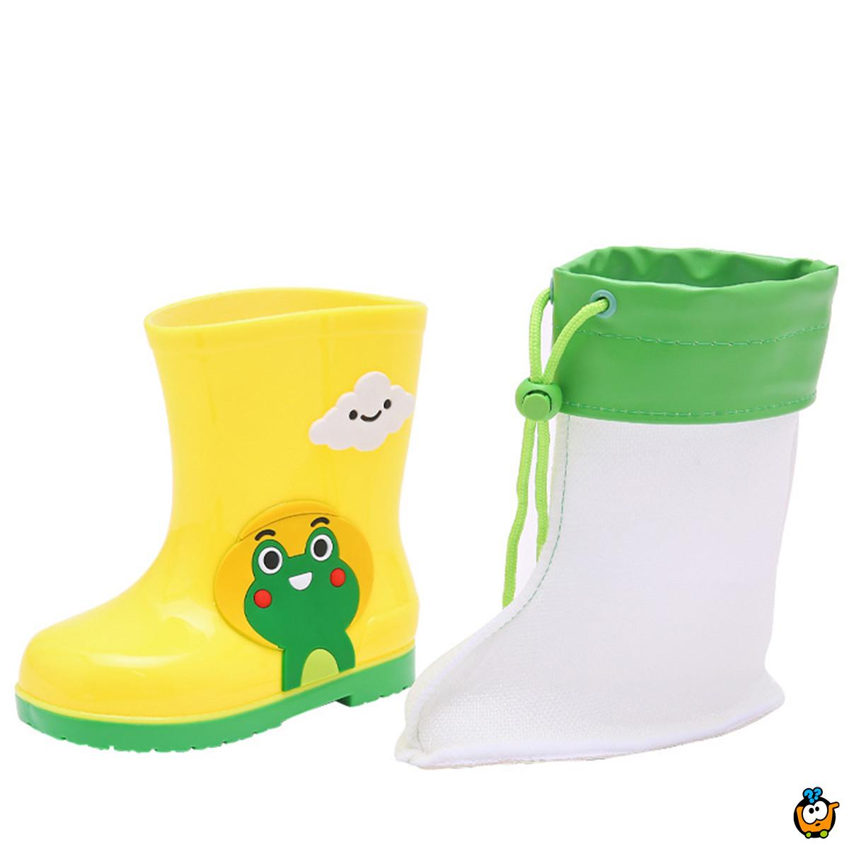 Yelllow frog -  Žute gumene čizme za decu sa toplim uloškom
