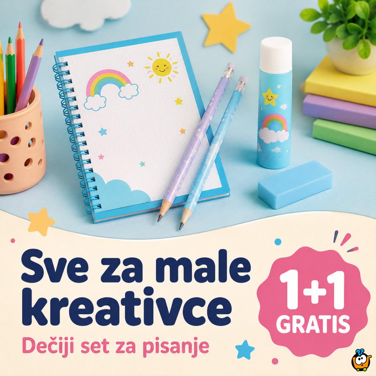 1+1 GRATIS Dečiji set za pisanje - Notes, olovke i lepak