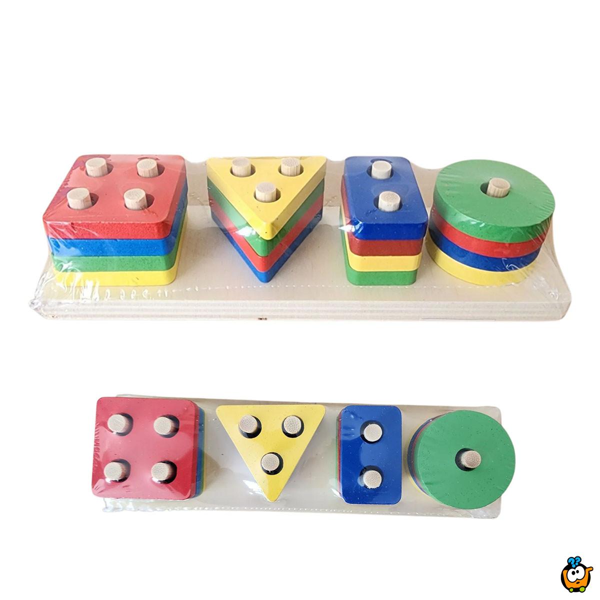 Drvena raznobojna umetaljka sa geometrijskim oblicima