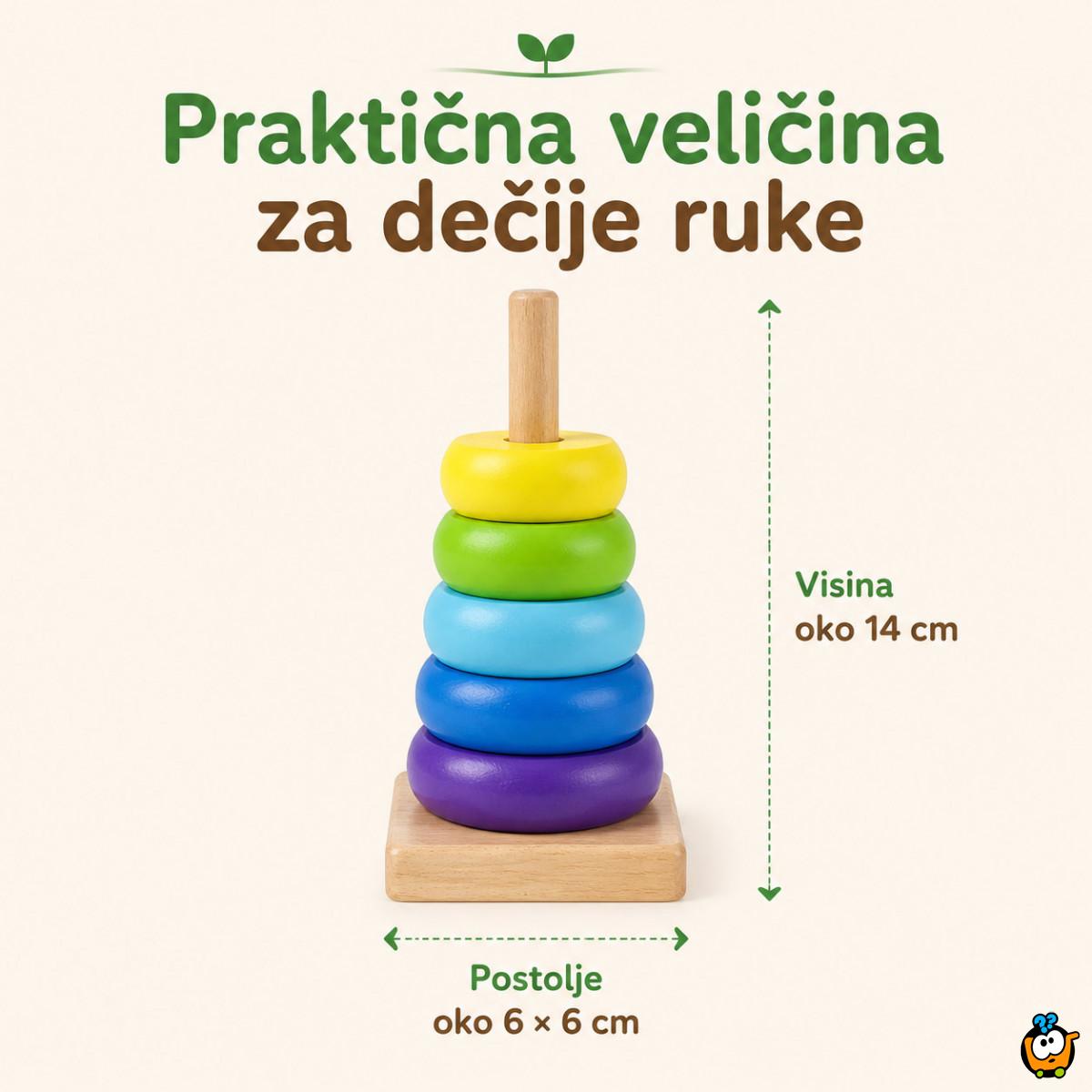 Dindolino drvena edukativna kula sa prstenovima za bebe i decu