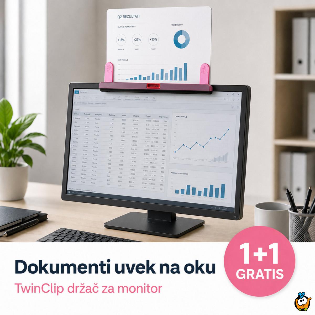 1+1 GRATIS TwinClip - Držač dokumenata za monitor