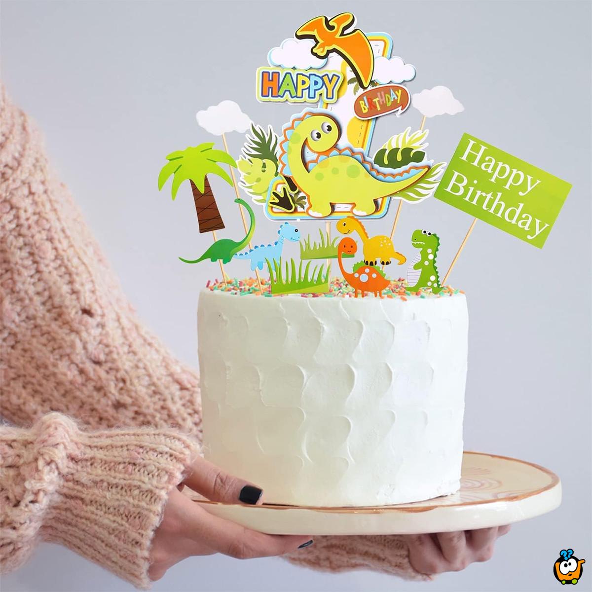 Happy Birthday dino set – Dekoracija za tortu