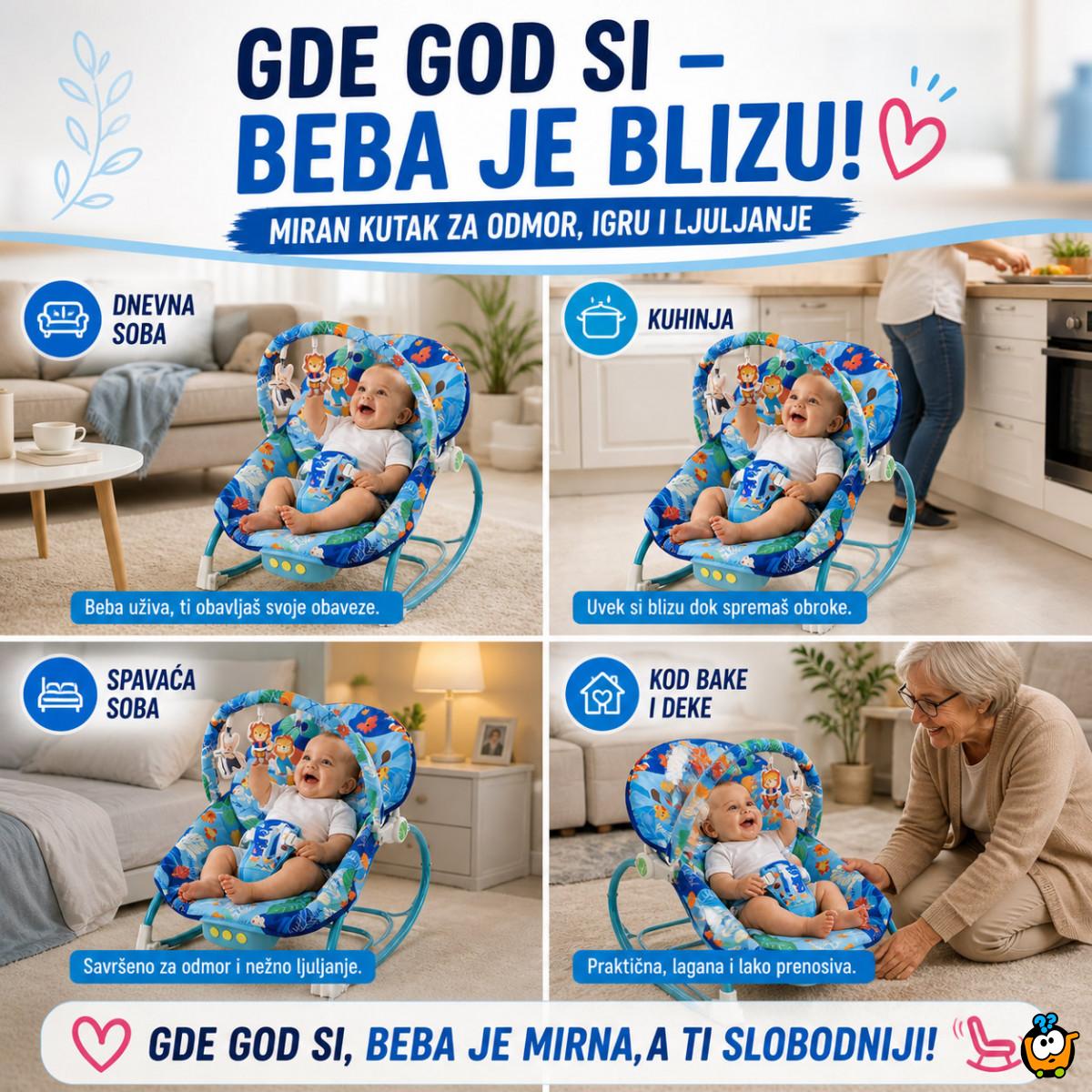 Ljuljaška za bebe Blue Jungle Comfort – Umiruje, Ljulja i Zabavlja