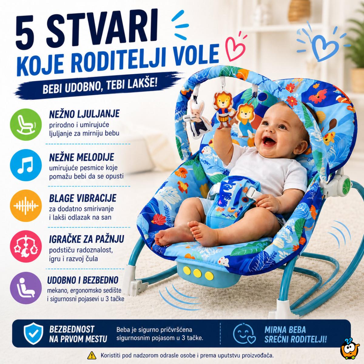 Ljuljaška za bebe Blue Jungle Comfort – Umiruje, Ljulja i Zabavlja