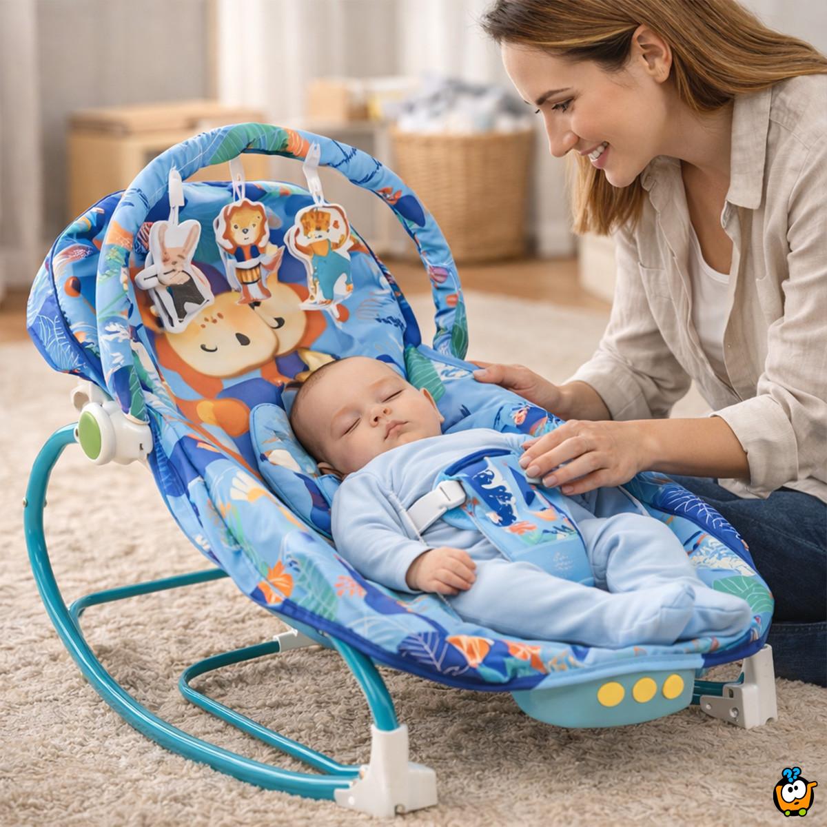 Blue Jungle Comfort Rocker - ležaljka ljuljalica za bebe plavih nijansi sa životinjama