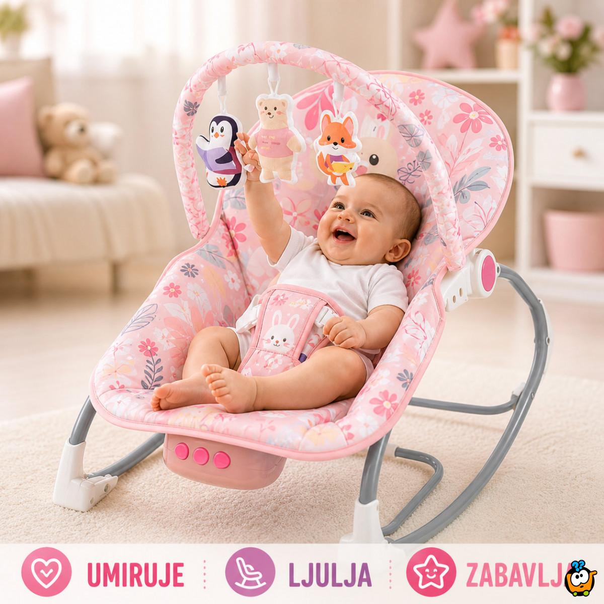 Roze ljuljaška za bebe Pink Jungle Comfort – Umiruje, Ljulja i Zabavlja