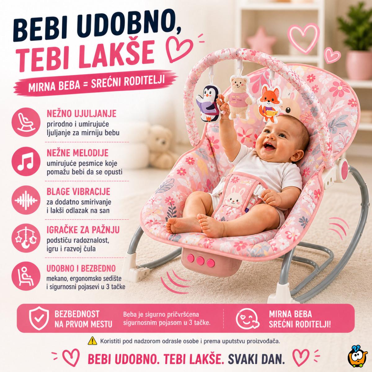 Roze ljuljaška za bebe Pink Jungle Comfort – Umiruje, Ljulja i Zabavlja