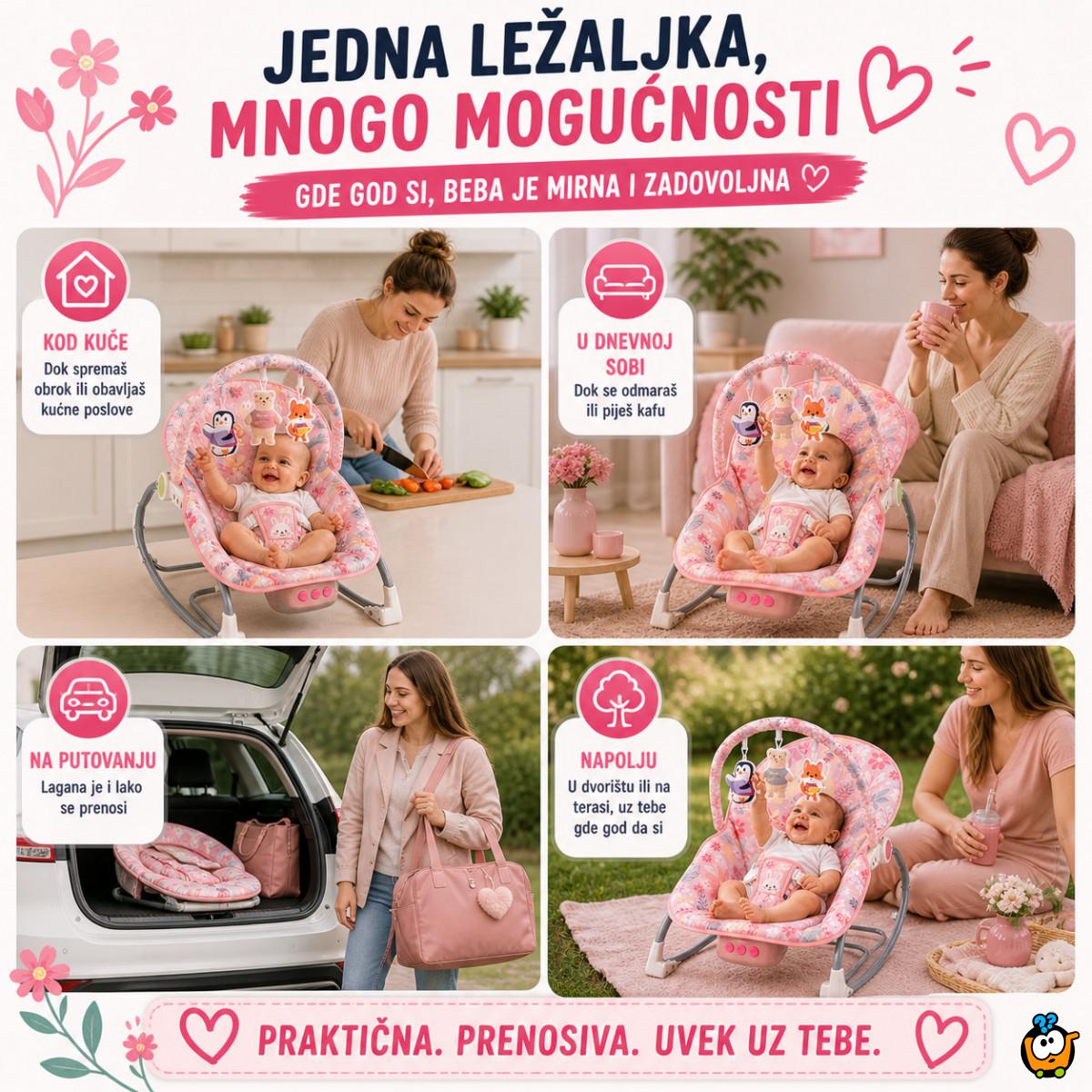 Roze ljuljaška za bebe Pink Jungle Comfort – Umiruje, Ljulja i Zabavlja
