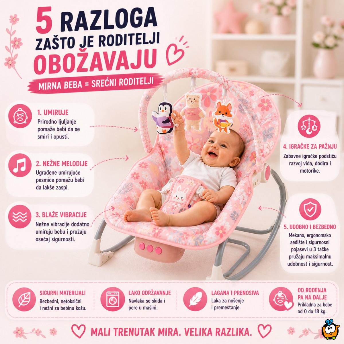 Roze ljuljaška za bebe Pink Jungle Comfort – Umiruje, Ljulja i Zabavlja