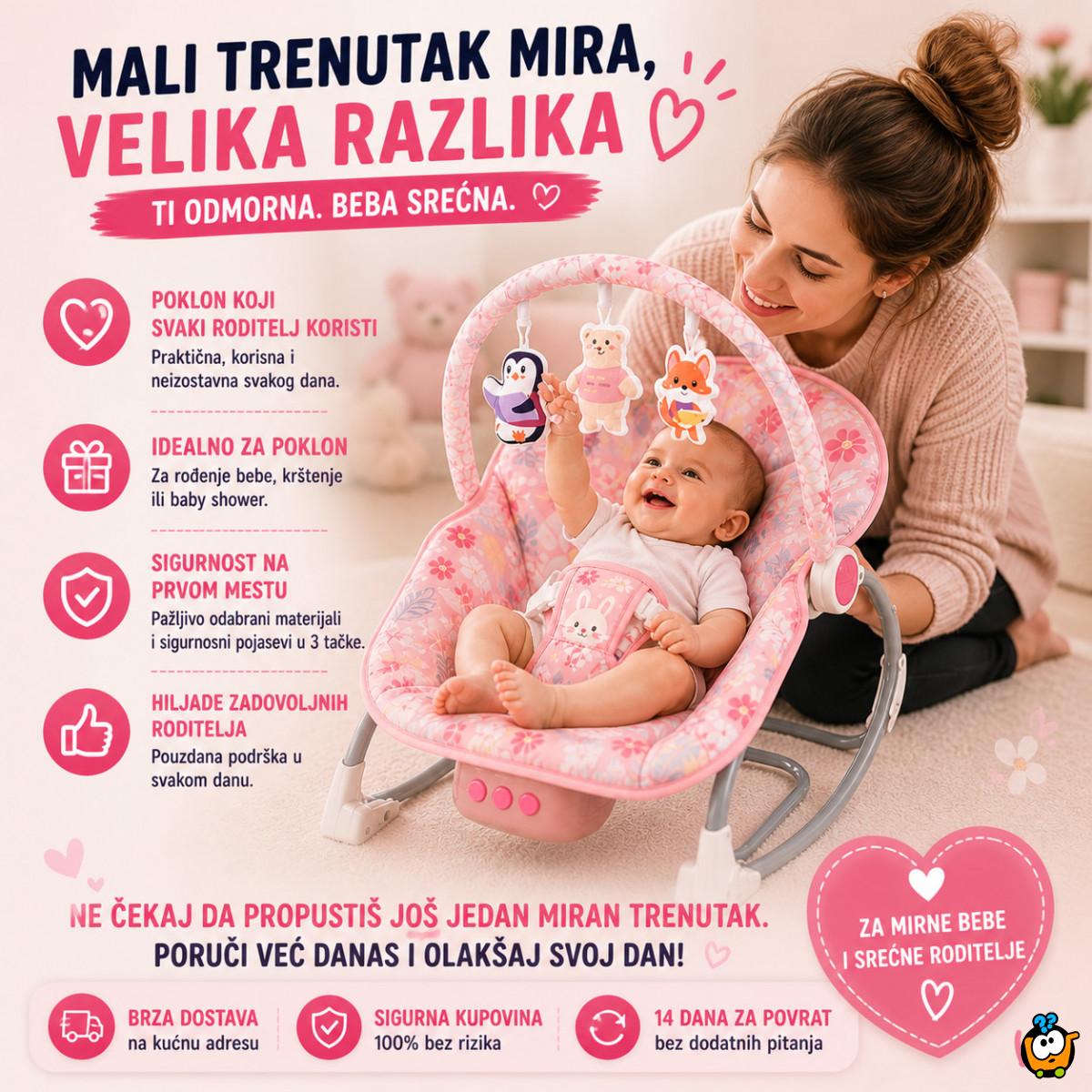 Roze ljuljaška za bebe Pink Jungle Comfort – Umiruje, Ljulja i Zabavlja