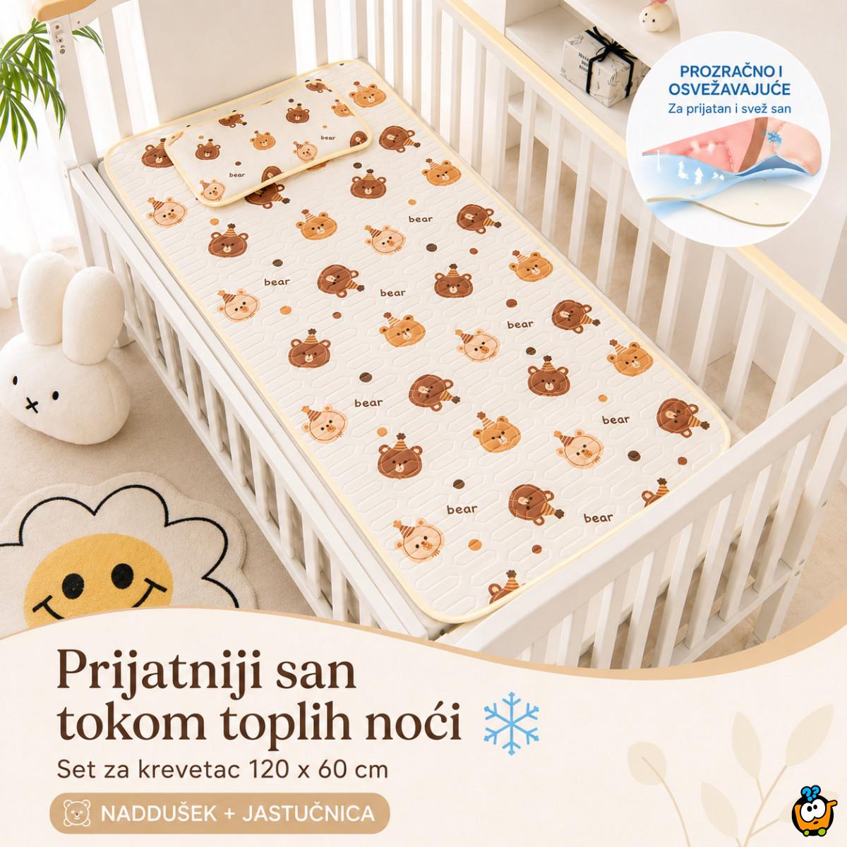 Prozračna letnja podloga za krevetac 120x60 cm sa jastučnicom – motiv medvedića