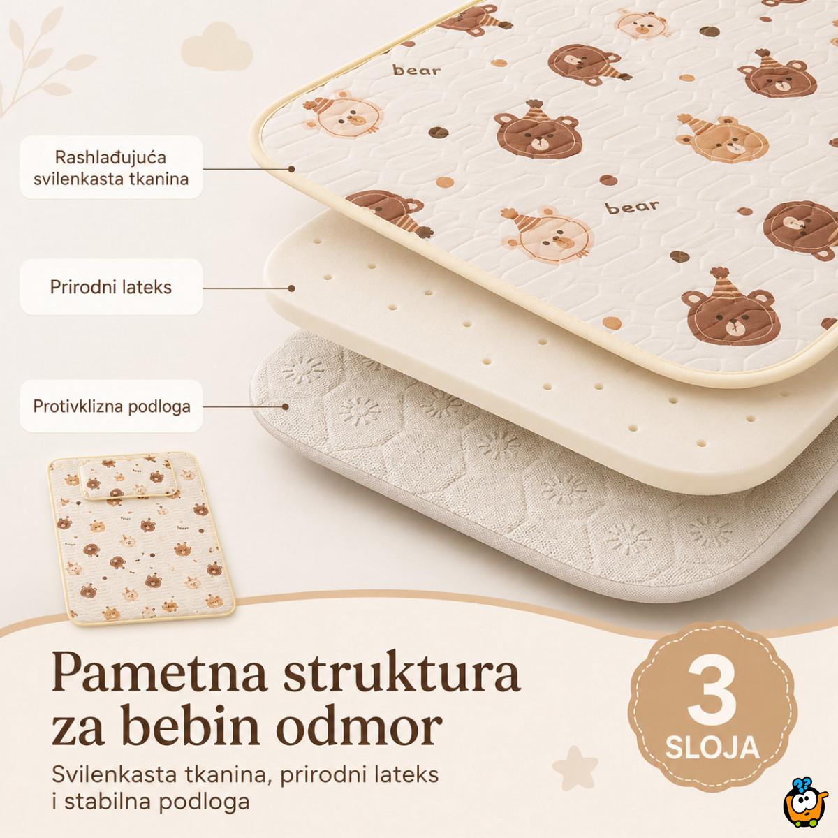 Prozračna letnja podloga za krevetac 120x60 cm sa jastučnicom – motiv medvedića