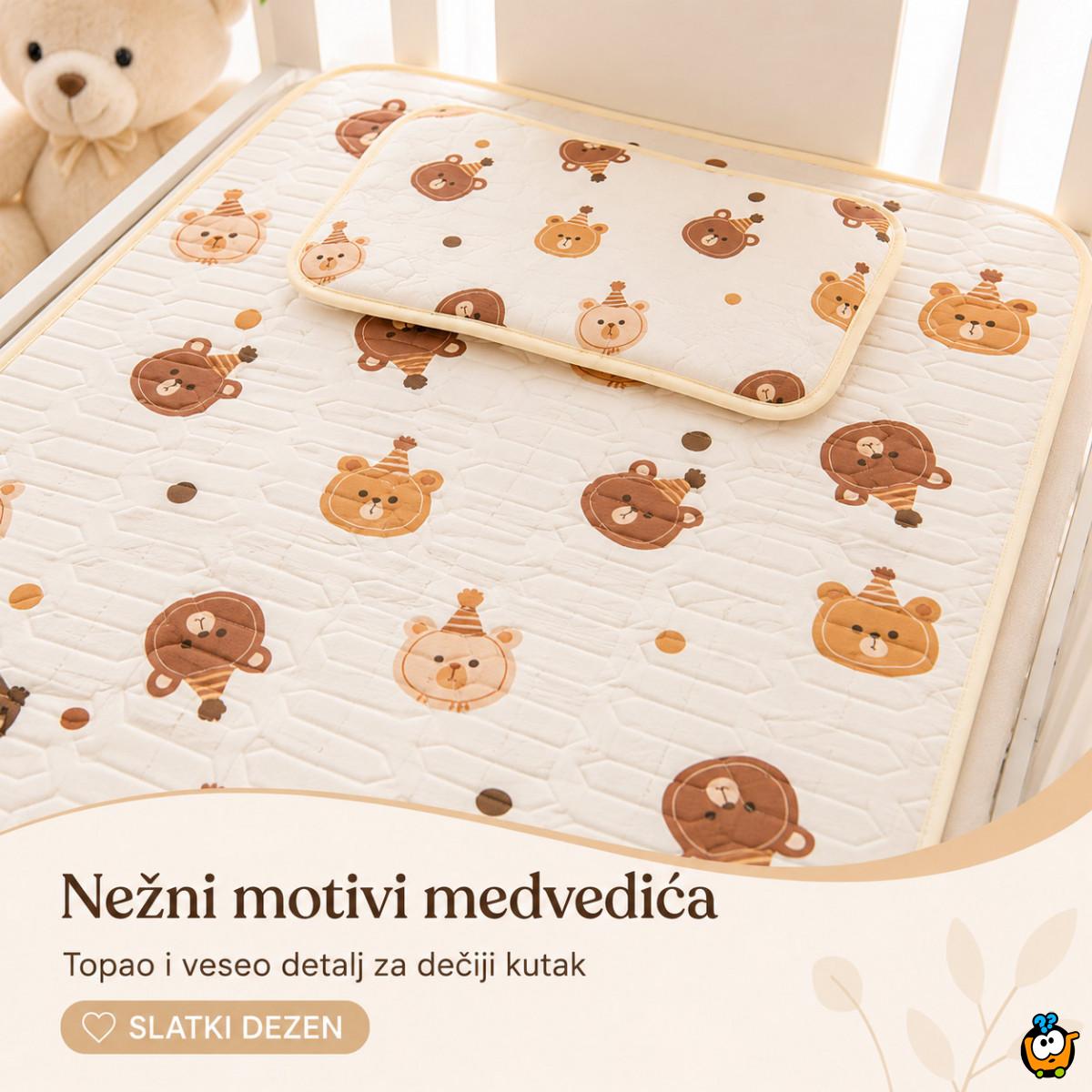 Prozračna letnja podloga za krevetac 120x60 cm sa jastučnicom – motiv medvedića