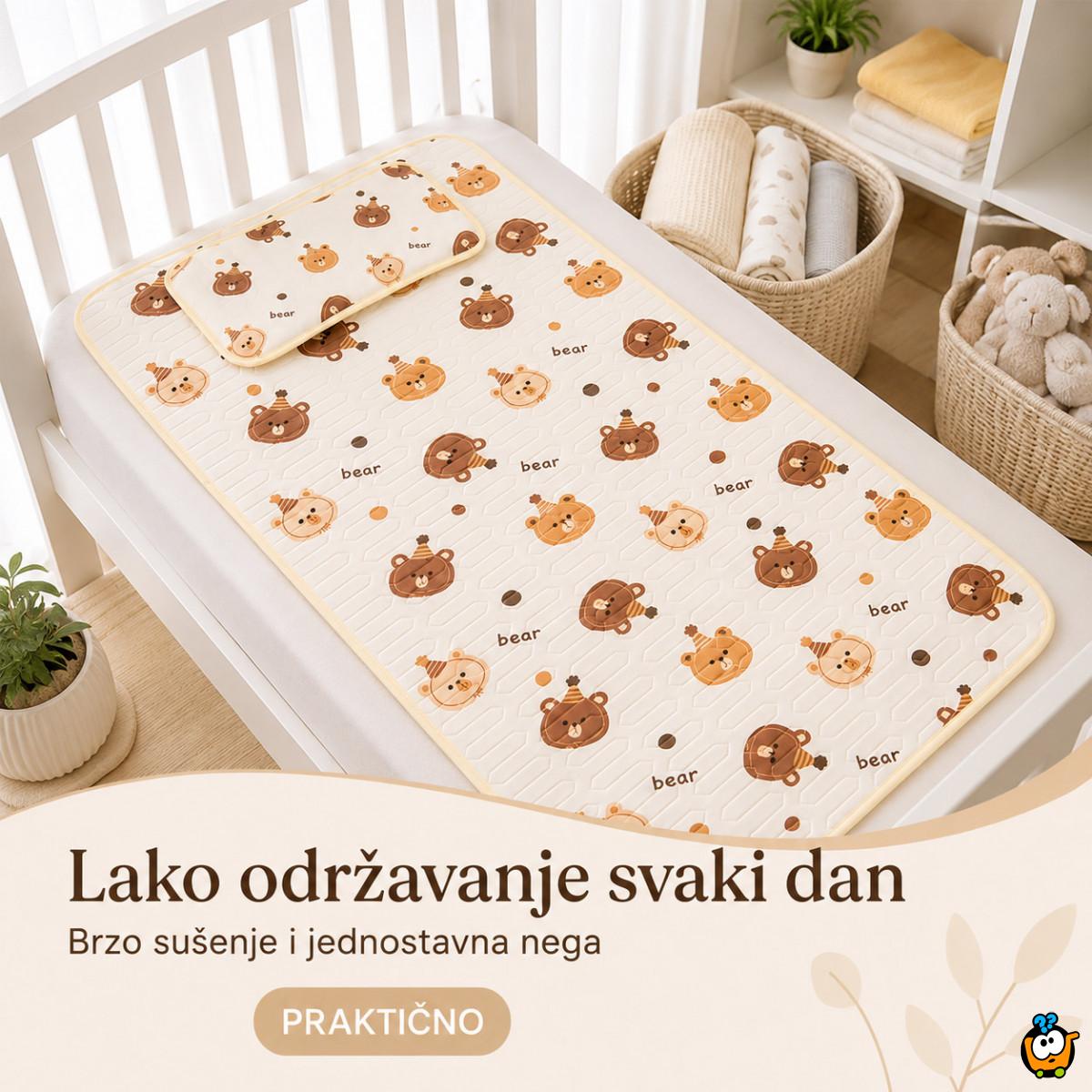 Prozračna letnja podloga za krevetac 120x60 cm sa jastučnicom – motiv medvedića