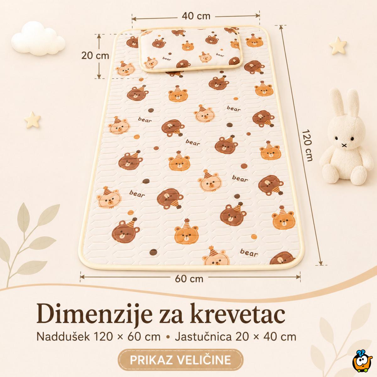 Prozračna letnja podloga za krevetac 120x60 cm sa jastučnicom – motiv medvedića