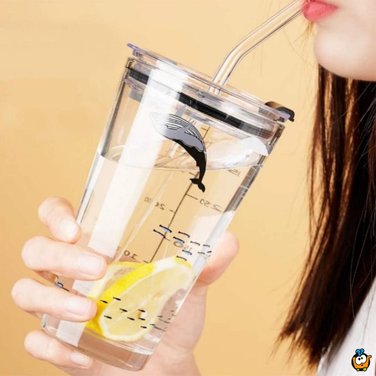 Sip Trip - Staklena čaša sa poklopcem i slamčicom 500 ml