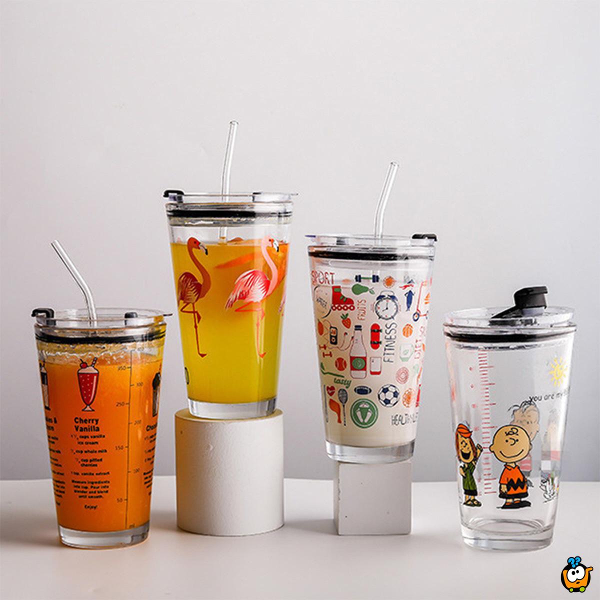 Sip Trip - Staklena čaša sa poklopcem i slamčicom 500 ml