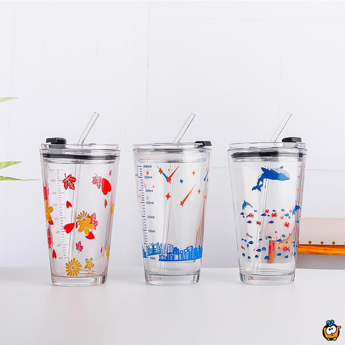 Sip Trip - Staklena čaša sa poklopcem i slamčicom 500 ml