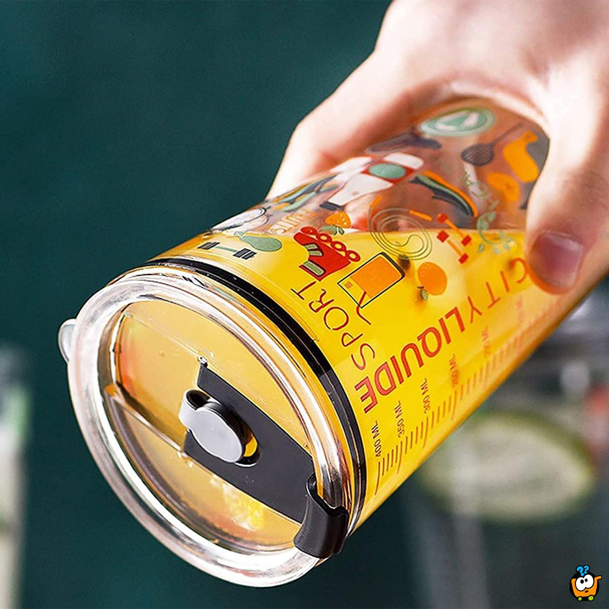 Sip Trip - Staklena čaša sa poklopcem i slamčicom 500 ml
