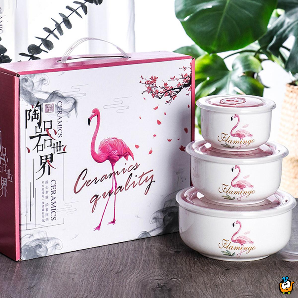 Flamingo set keramičkih činija u poklon pakovanju