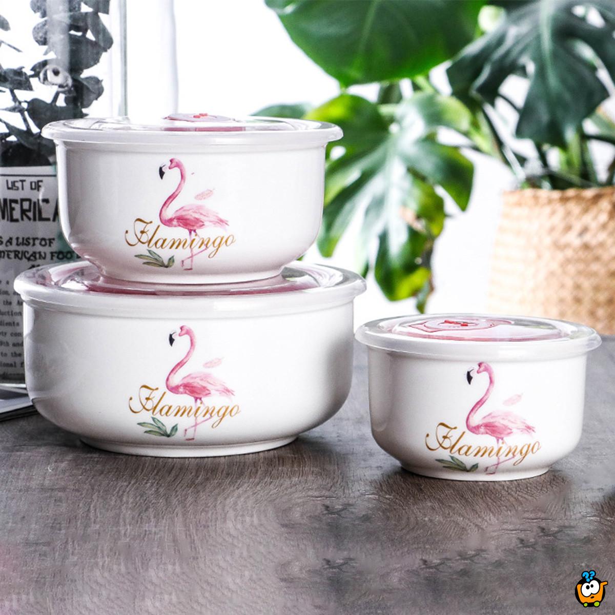 Flamingo set keramičkih činija u poklon pakovanju