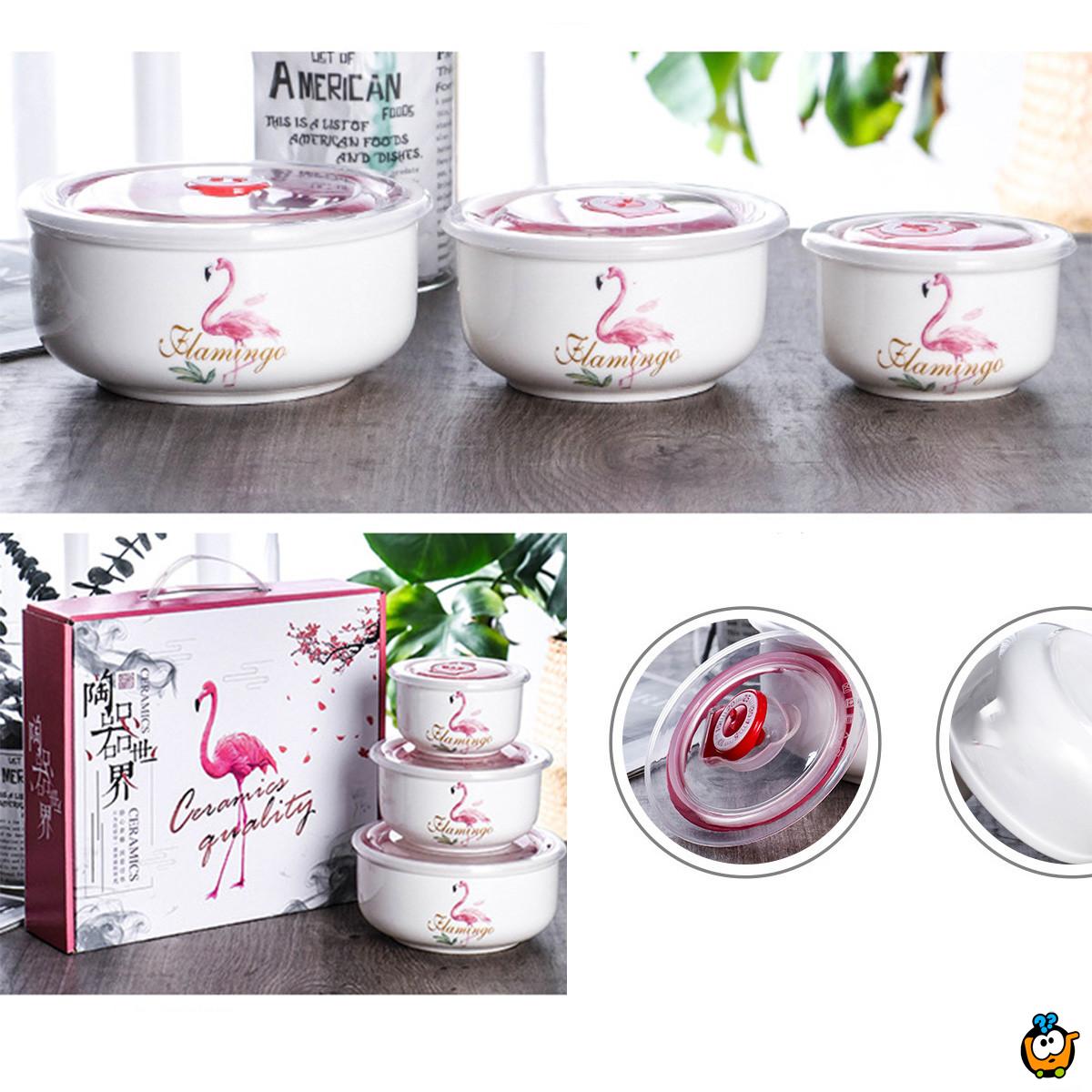 Flamingo set keramičkih činija u poklon pakovanju