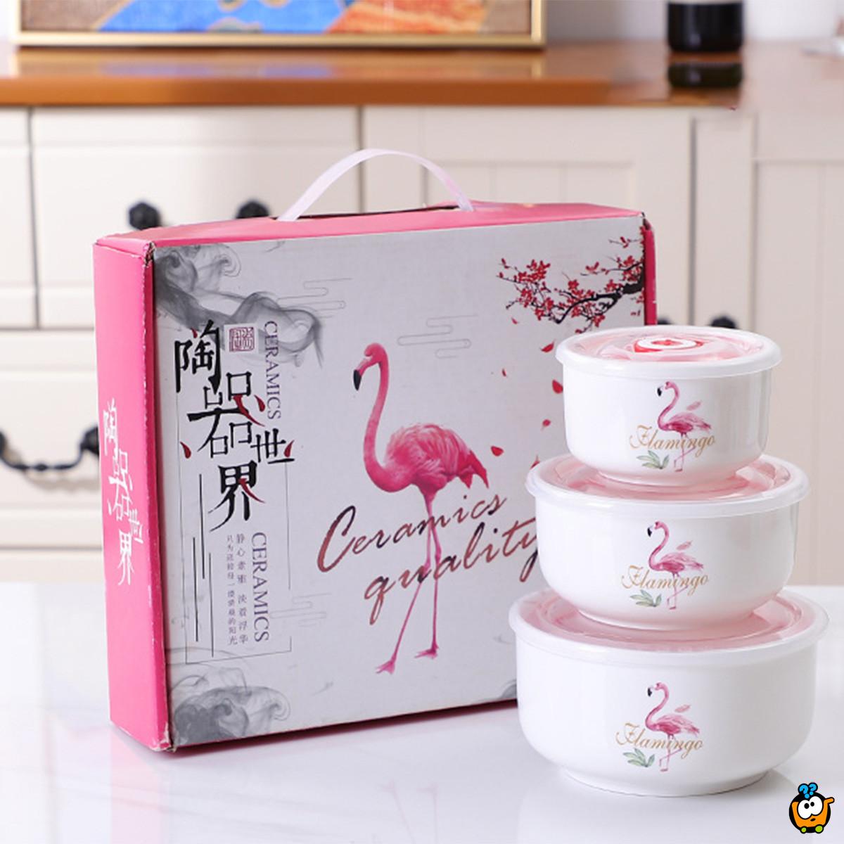 Flamingo set keramičkih činija u poklon pakovanju