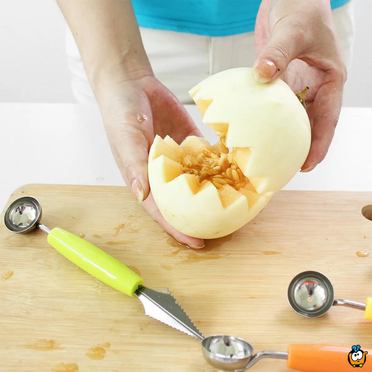 Dvostruki nožić za voćne kuglice od dinje ili lubenice