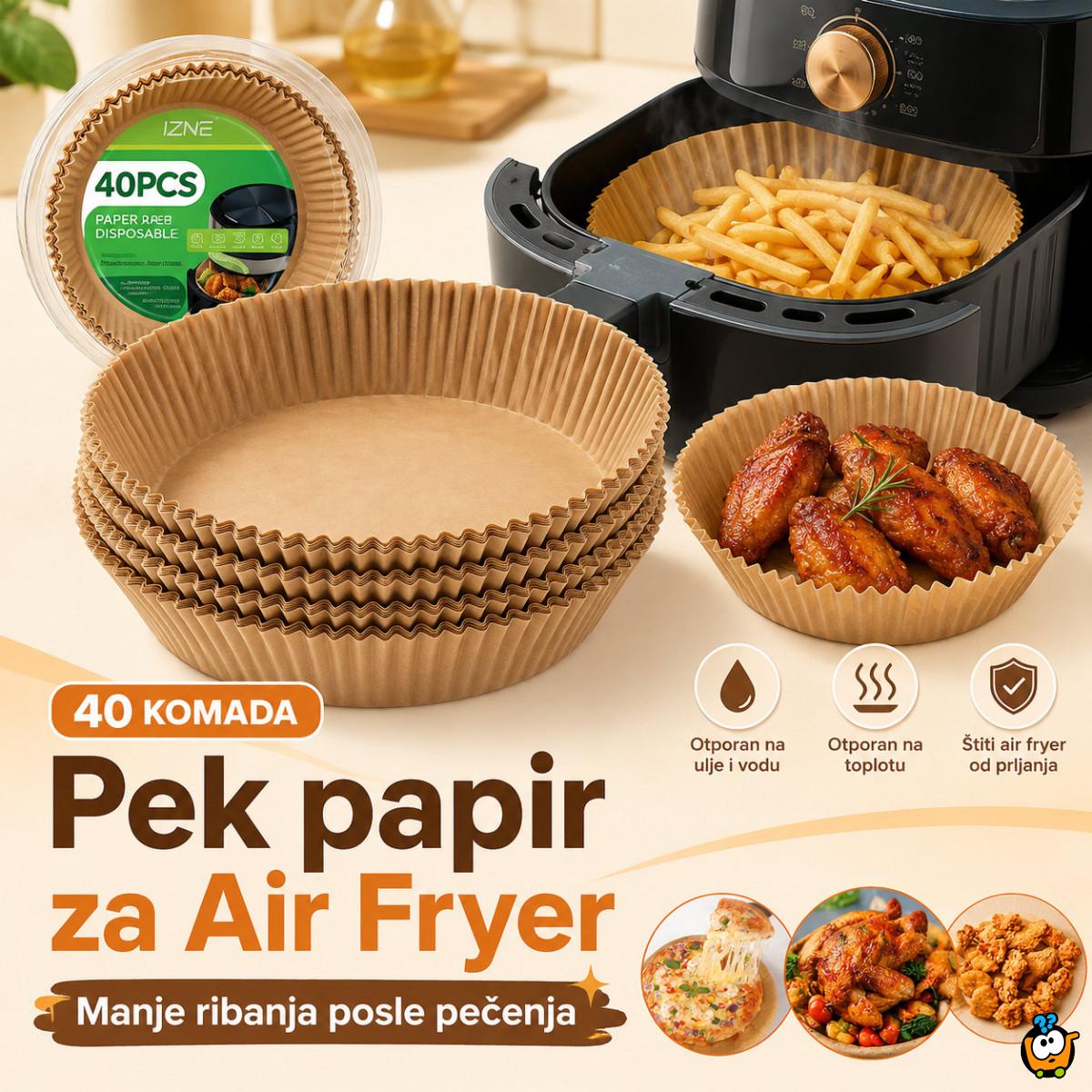 Papirne korpice Pek Papir za Air Fryer i tepsije – Manje ribanja posle pečenja, 40 komada