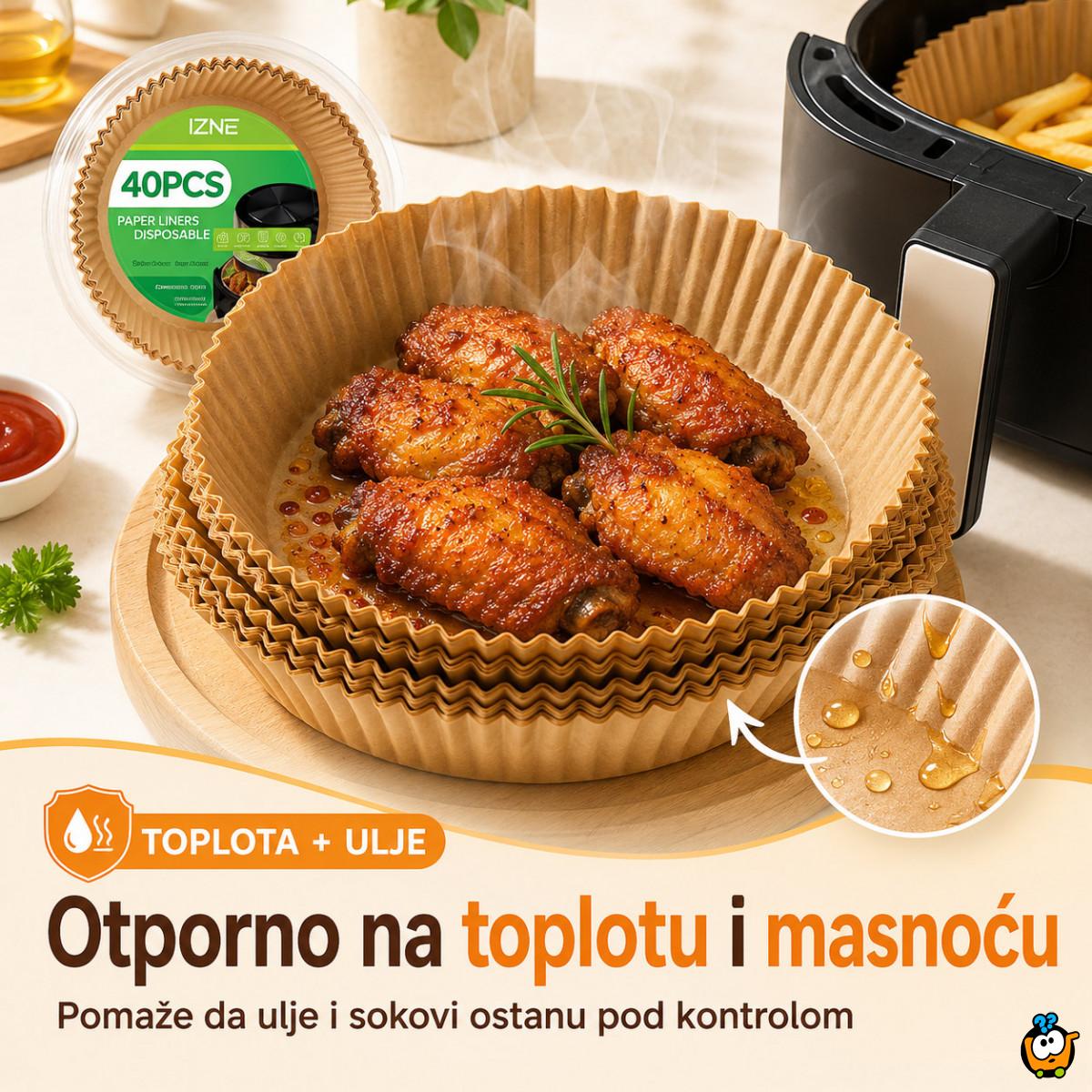 Papirne korpice Pek Papir za Air Fryer i tepsije – Manje ribanja posle pečenja, 40 komada