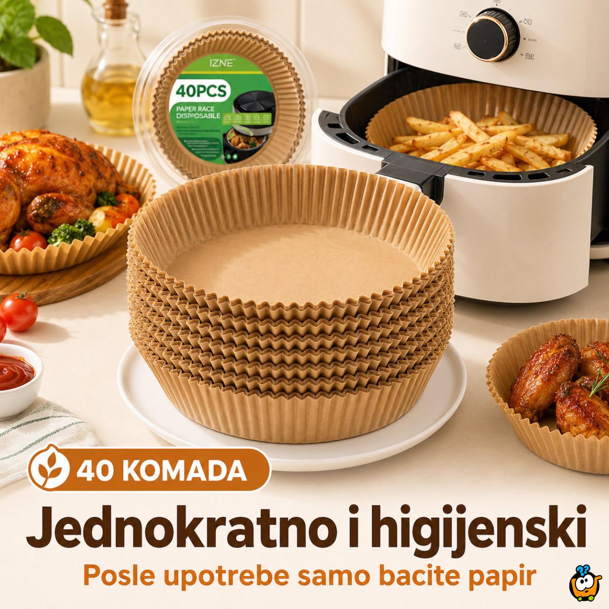 Papirne korpice Pek Papir za Air Fryer i tepsije – Manje ribanja posle pečenja, 40 komada