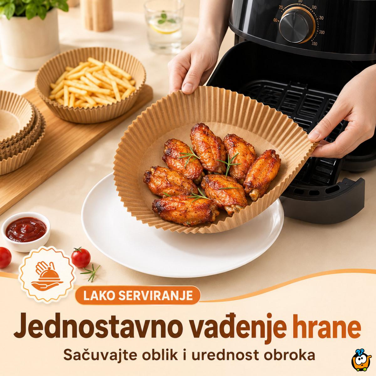 Papirne korpice Pek Papir za Air Fryer i tepsije – Manje ribanja posle pečenja, 40 komada