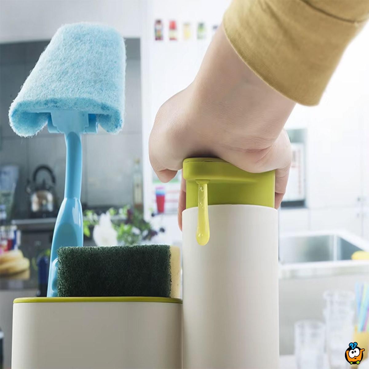 Sink Organizer 3u1 - Dispenzer za tečni sapun sa pregradama za četke i sunđere