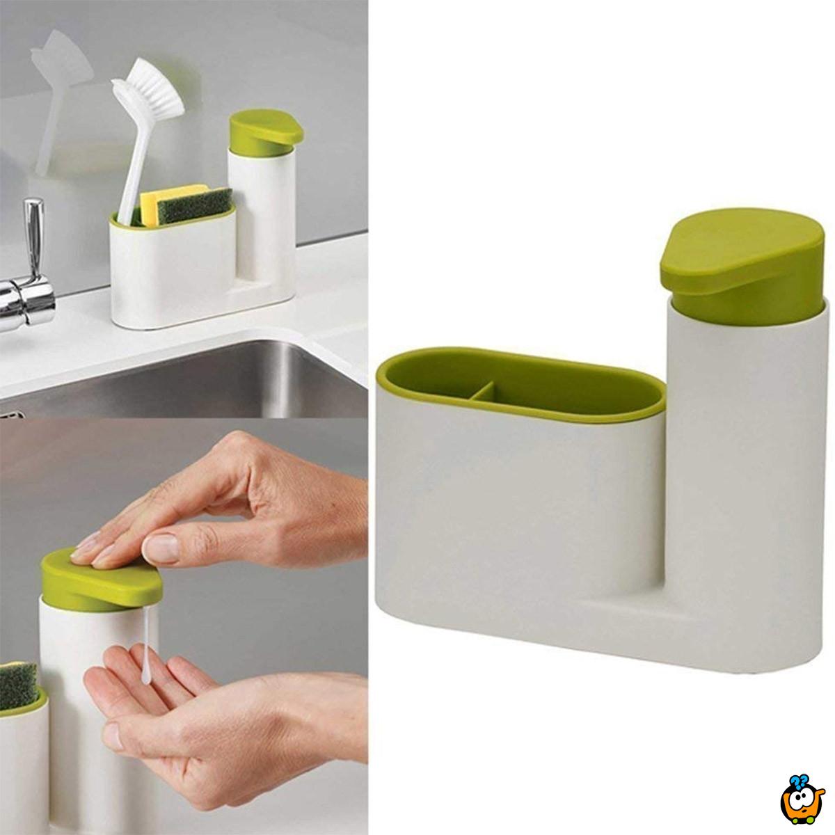 Sink Organizer 3u1 - Dispenzer za tečni sapun sa pregradama za četke i sunđere